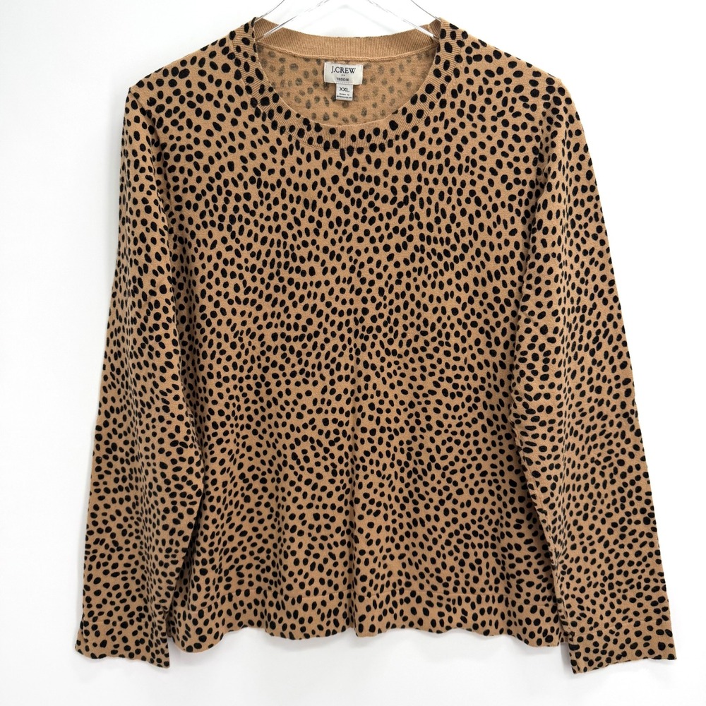 J. Crew Cheetah Teddie Sweater Size XXL Leopard Animal Print Cotton CG828